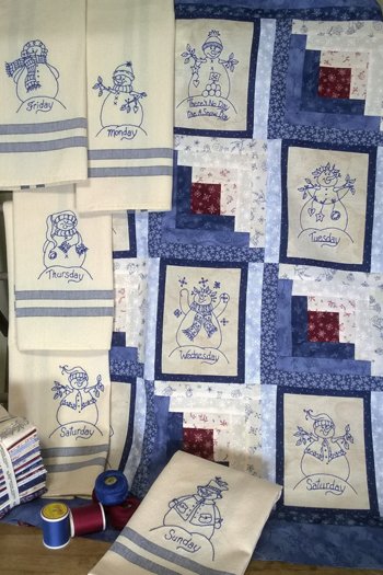 Machine Embroidery Software Days of the Week Snowmen Tea Towels/Quilt 835-ME