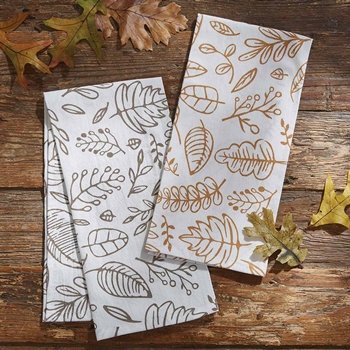 Graphic Leaf 2 Taupe Crinkled Printed  Tea Towel