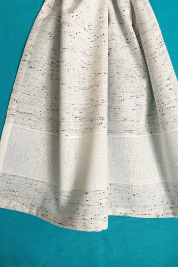 Heather White/Black with plain band for embroidery or embellishment tea towel 808-BLK