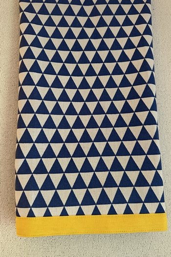 Printed Triangles Tea Towel Navy with Trim