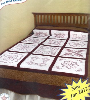 Sampler Quilt stamped 18" blocks 741-1 Redwork